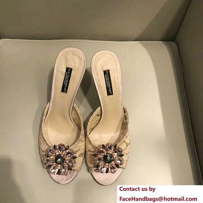 Dolce  &  Gabbana Heel 7cm Slippers Nude In Lace With Crystals 2018